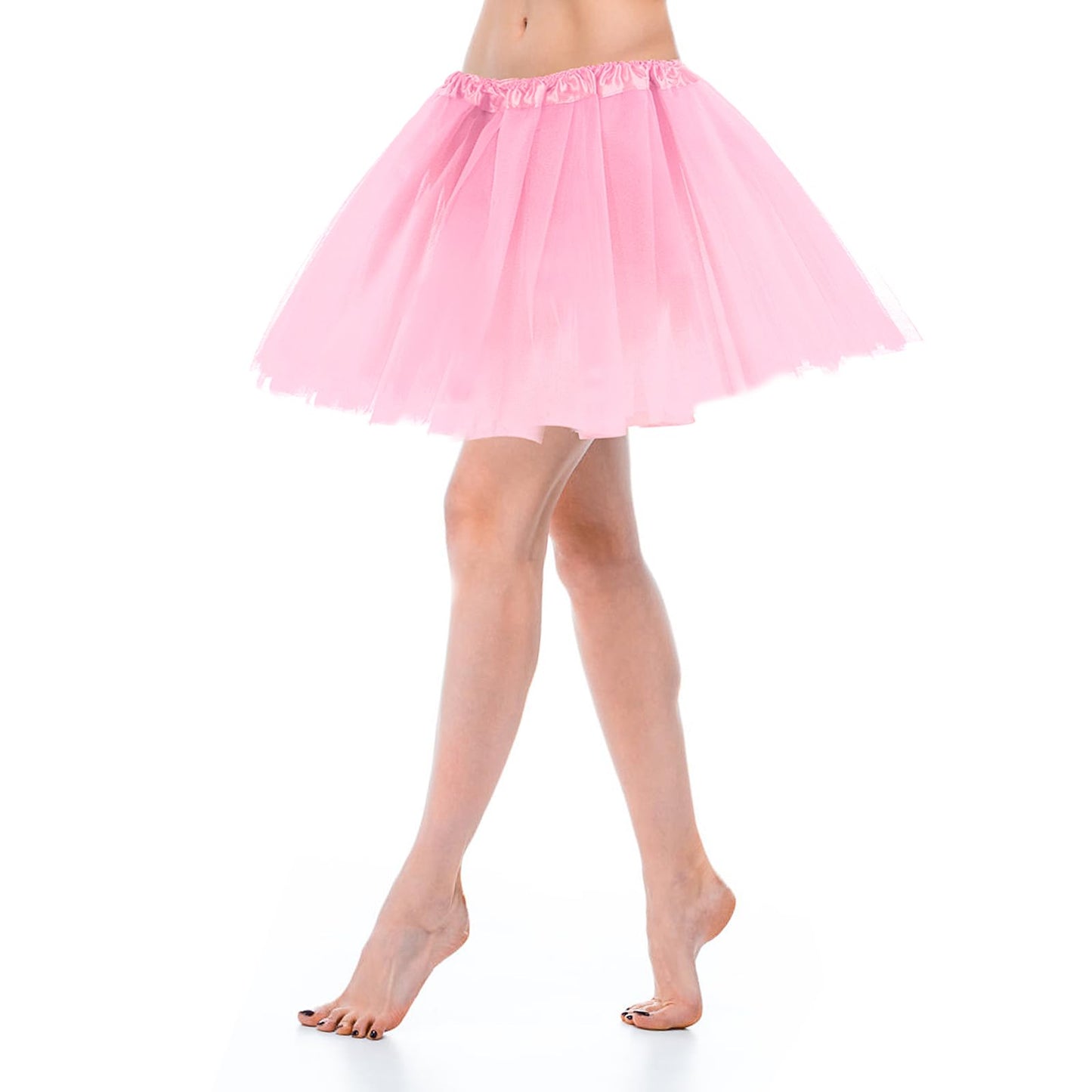 Women's Tulle Skirt Teen Adult Classic Elastic 3 Layered Tulle Tutu Skirt for Dress-up Parties Dancing for Women (Pink)