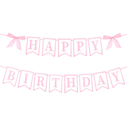 Bow Happy Birthday Banner, Pink Bow Birthday Party Decorations, Coquette Pink Bows Garland for Women Girls Baby Showers Party Theme Decorations