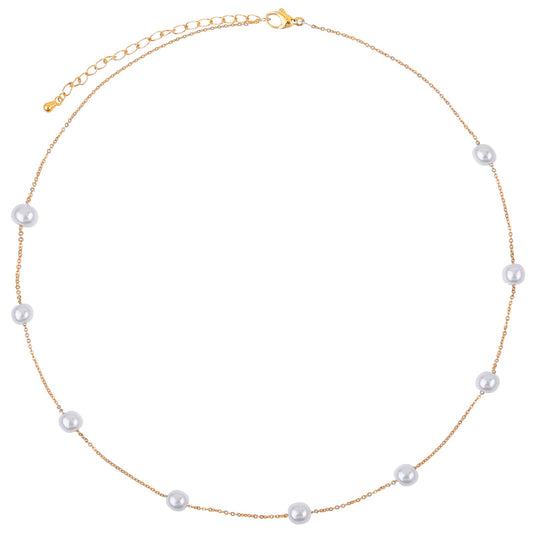 Dainty Pearl Necklace for Women 6 MM White Small Pearl Necklace Faux Pearl Gold Necklace Single Pearl Pendant Necklace Simple Pearl Strand Necklaces Fake Pearl Choker Necklace for Women Pearl Jewelry