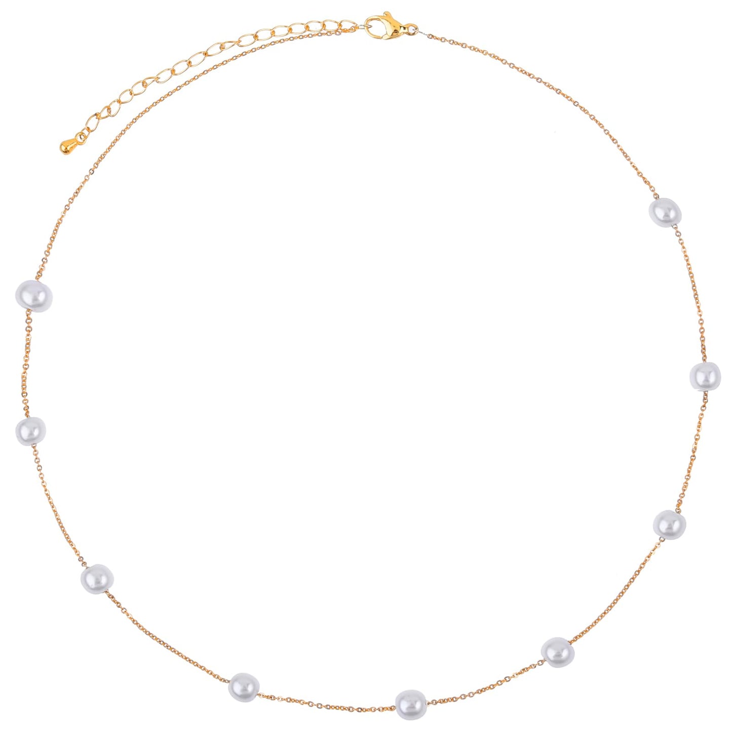 Dainty Pearl Necklace for Women 6 MM White Small Pearl Necklace Faux Pearl Gold Necklace Single Pearl Pendant Necklace Simple Pearl Strand Necklaces Fake Pearl Choker Necklace for Women Pearl Jewelry