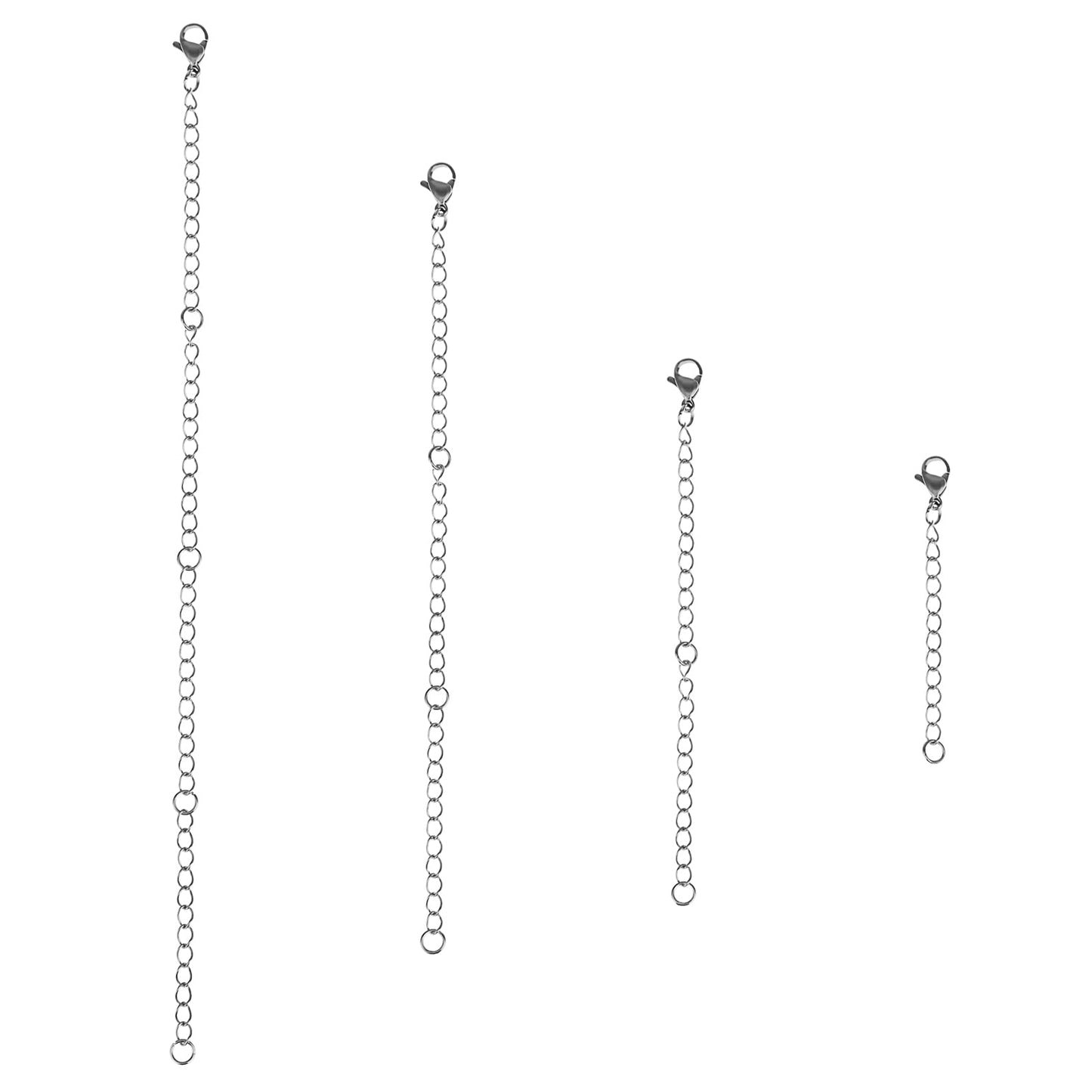 Lusofie 4pcs Necklace Extender Silver, 2/4/6/8 Inches Stainless Steel Extender Chain Lobster Clasp Extender Chain for Necklaces DIY Jewelry Making