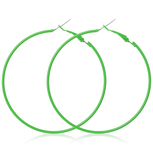 Neon Hoop Earrings for Women 60mm 80s Hoop Earrings Lightweight Circle Retro Neon Jewelry for Dancing Party Accessories(Fluorescent Green)