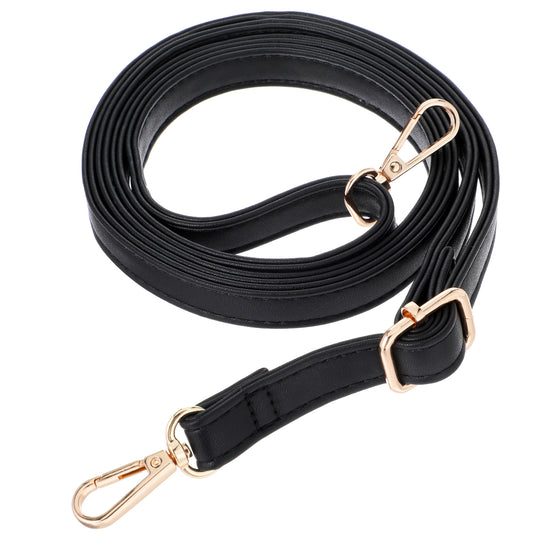 Leather Purse Strap Adjustable Long Purse Strap Replacement Black Shoulder Bag Strap for Crossbody Bag Handbags(Gold Buckle)
