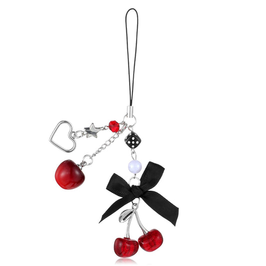 Gemoioio Cute Cherry Phone Charm Strap - Aesthetic Y2K Phone Chain for Cellphone, Camera, Keys & Bag | Cherry Charm Decor Pendant, Gift for Women & Teens