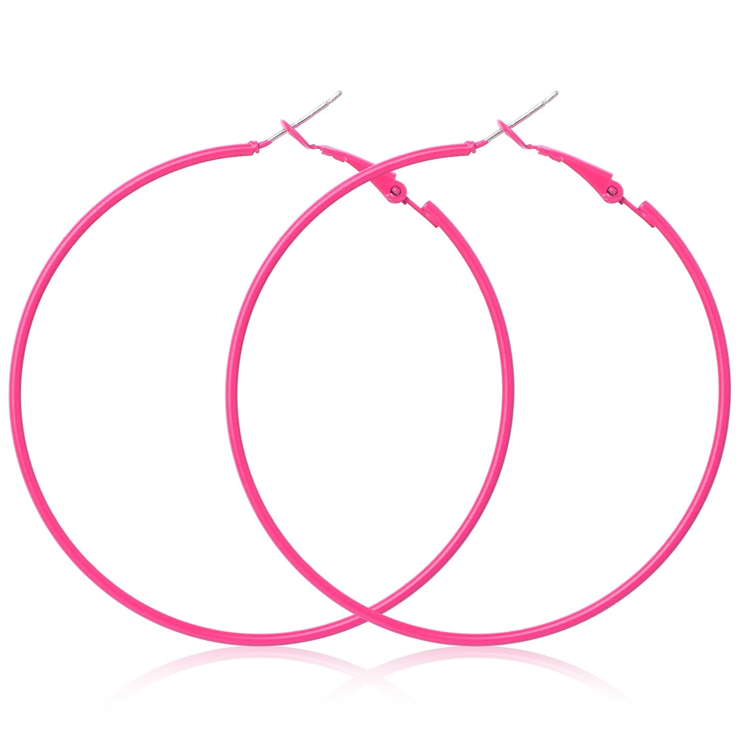 Neon Hoop Earrings for Women 60mm 80s Hoop Earrings Lightweight Circle Retro Neon Jewelry for Dancing Party Accessories(Rose Red)