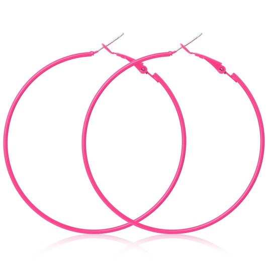 Neon Hoop Earrings for Women 60mm 80s Hoop Earrings Lightweight Circle Retro Neon Jewelry for Dancing Party Accessories(Rose Red)