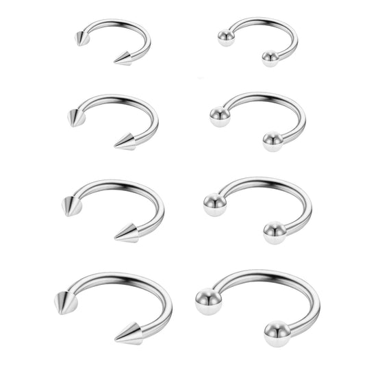 Yolev 8 pcs Septum Piercing Jewellery Silver Septum Ring 16g Silver Horseshoe Piercing Stainless Steel Nose Ring Lip Piercing Tragus Hoop Body Jewellery for Men