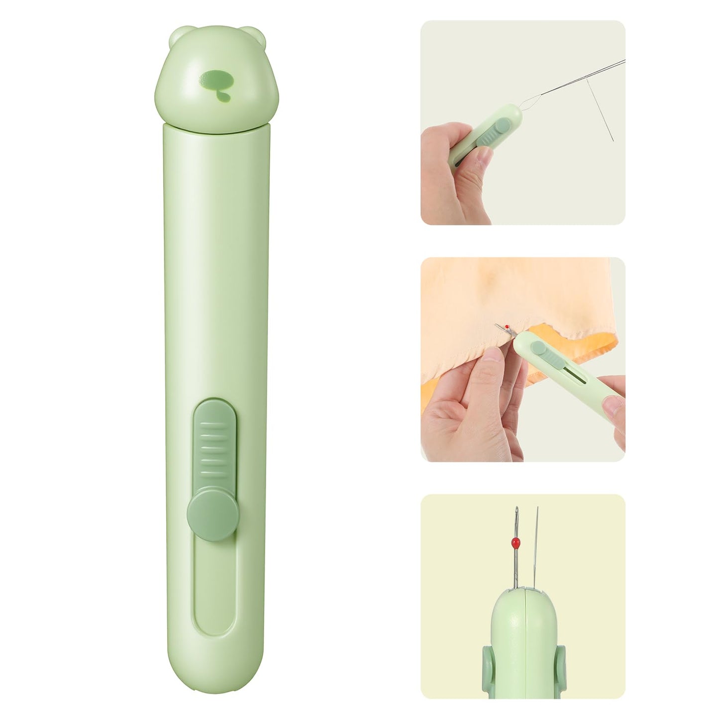 3 in 1 Automatic Needle Threaders/Seam Ripper with Needle Storage, Quick Needles Threaders Sewing Supplies for Hand Quilling, Embroidery Stitch Removal(Green)