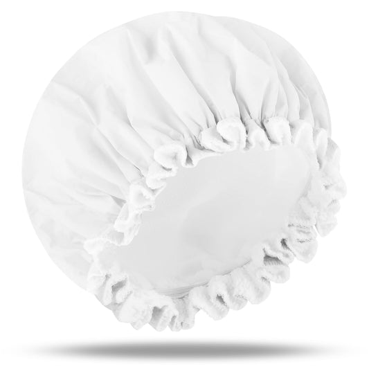 White Shower Cap Reusable Waterproof Terry Lined Shower Cap for Women Flexi Bathing Shower Caps Double Large Shower Cap Elastic Hair Cap for Shower Cap with Terry Cloth Lining for all Hair Types