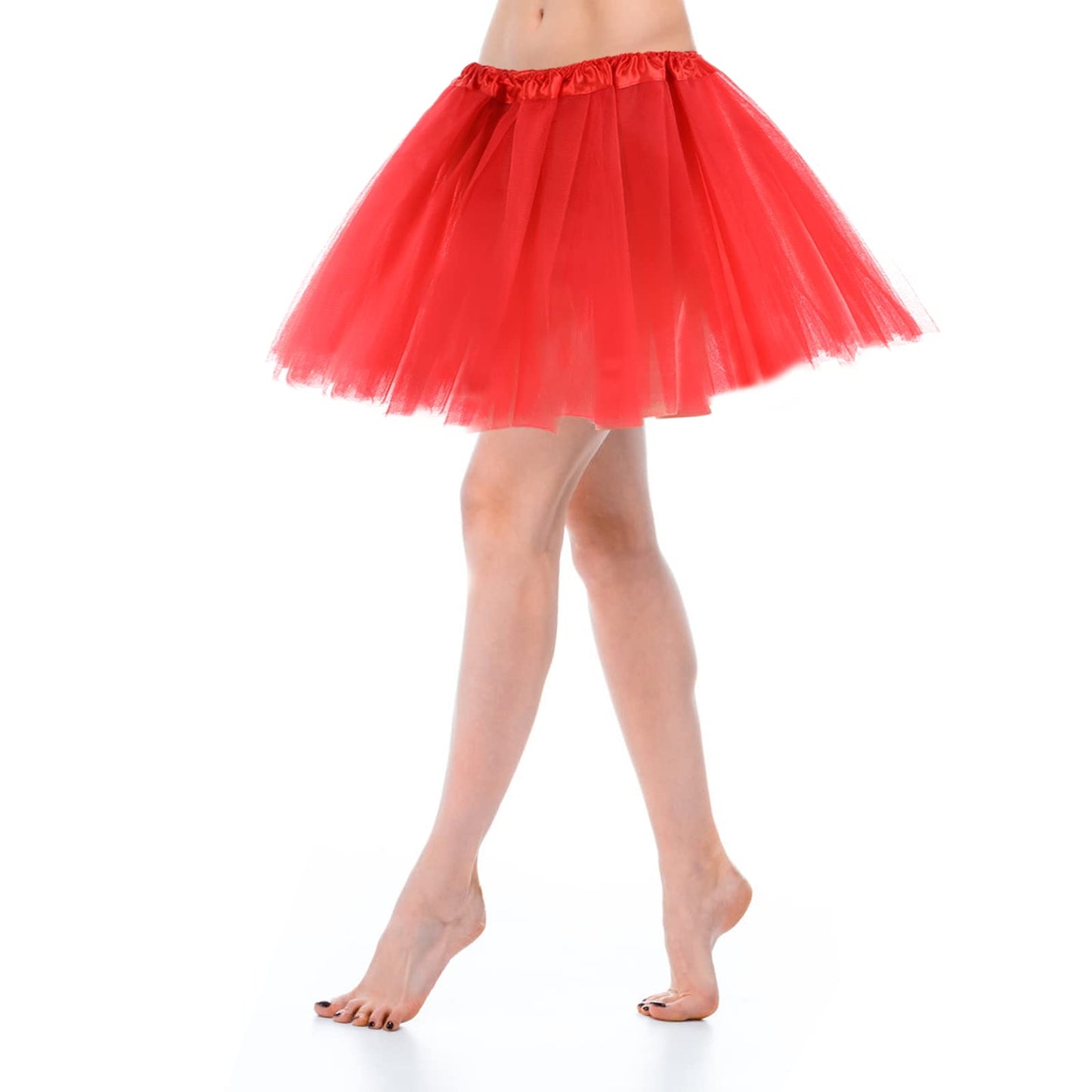 1 Pack Women's Tulle Skirt Teen Adult Classic Elastic 3 Layered Tulle Tutu Skirt for Dress-up Parties Dancing for Women and Teens (red)