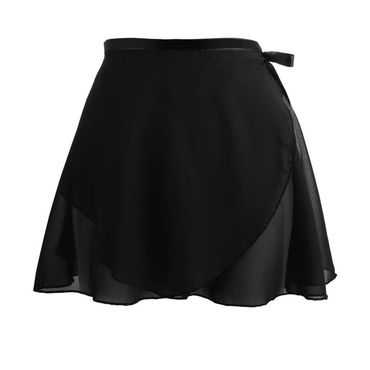 Women's Ballet Wrap Skirt Chiffon Dance Wrap Skirt with Adjustable Waist Tie Gymnastics Ballet Skirts for Women (Black)