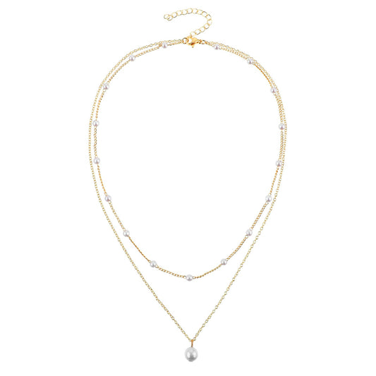 Dainty Gold Pearl Necklace for Women Trendy Gold Plated Layered Necklaces Simple Gold Herringbone Chain Necklace Single Pearl Strand Choker Necklace Gold for Women Girls Fashion Gold Jewelry Gifts