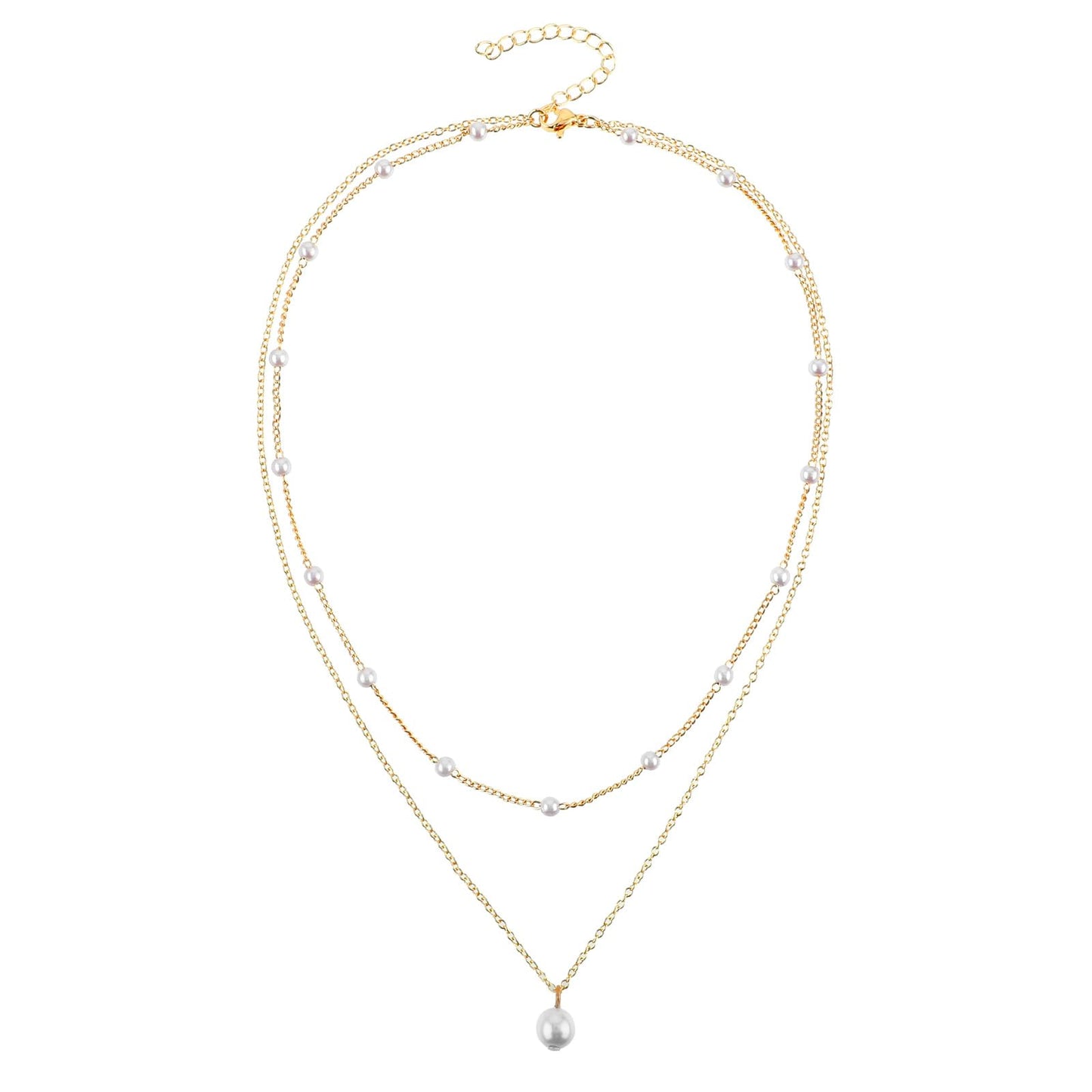 Dainty Gold Pearl Necklace for Women Trendy Gold Plated Layered Necklaces Simple Gold Herringbone Chain Necklace Single Pearl Strand Choker Necklace Gold for Women Girls Fashion Gold Jewelry Gifts