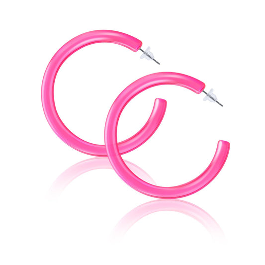 Hot Pink Hoop Earrings 80s Earrings Neon Accessories for Women Retro Colored Neon Earrings for Girls Plastic Colorful Hoops Earring Acrylic Neon Pink Big Hoop Earrings for 80 s Party Costume Jewelry