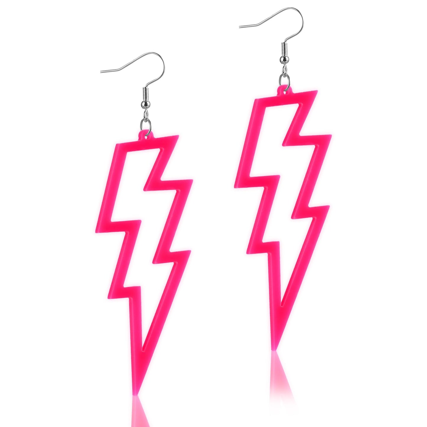 Telooco 80s Earrings for Women Neon Acrylic Earrings Lightning Boltt Earrings for Women 80s Theme Party Costume(Neon pink)