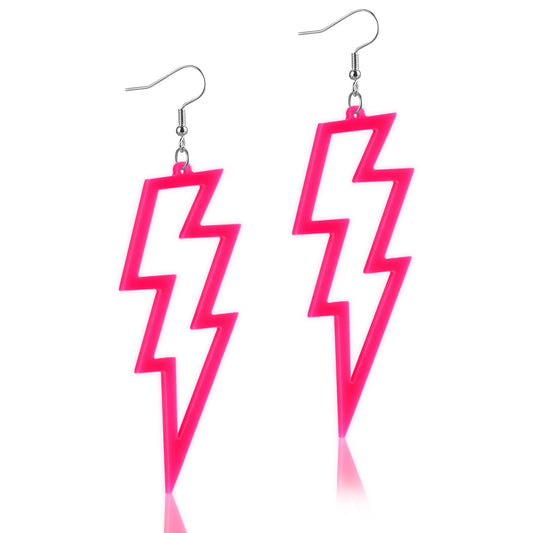 Telooco 80s Earrings for Women Neon Acrylic Earrings Lightning Boltt Earrings for Women 80s Theme Party Costume(Neon pink)