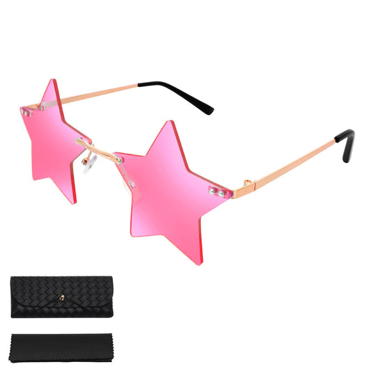 1 Pair Rimless Star Shaped Sunglasses Retro Transparent Star Glasses Rimless Sunglasses Party Eyeglasses for Women (Pink)