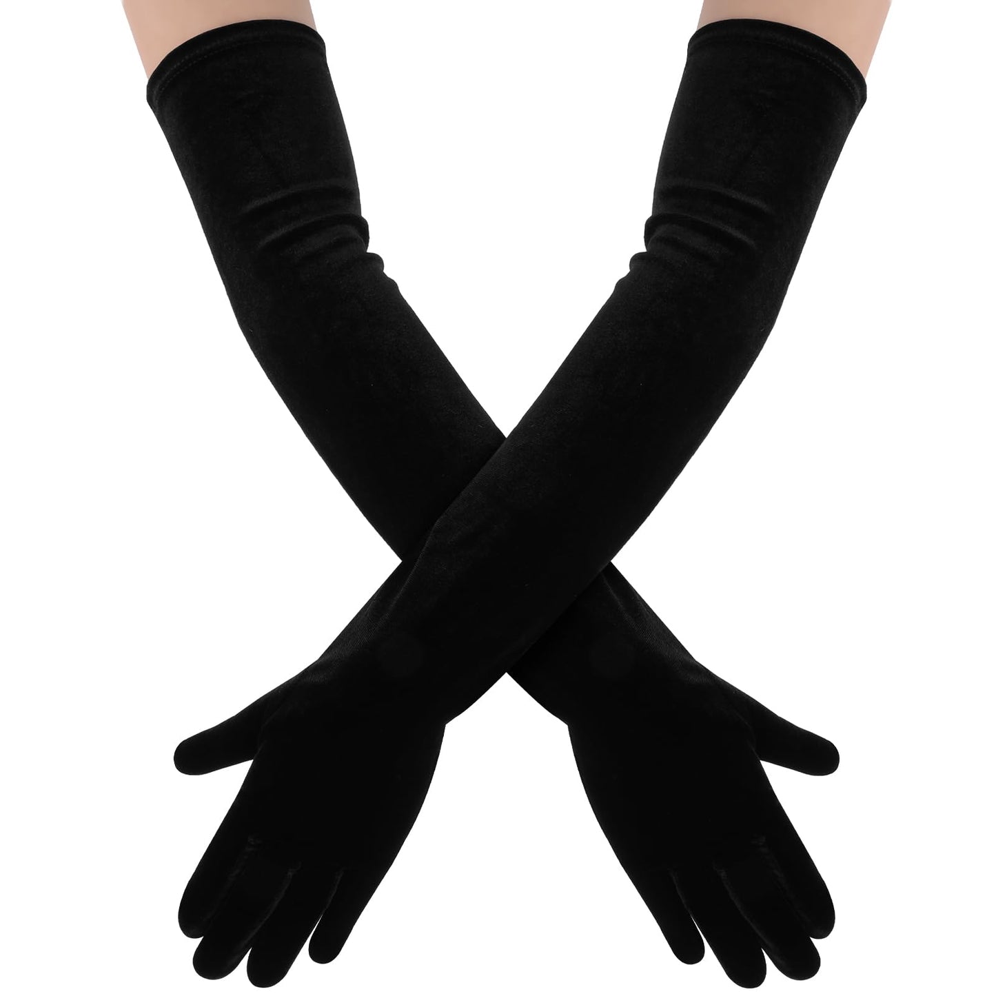 Lusofie Long Black Gloves Women Satin Elbow Length Opera Gloves for Tea Party Stretchy Bridal Dance Evening Wedding Prom Bridal Fancy Dress Gloves 1920s 20 Inch