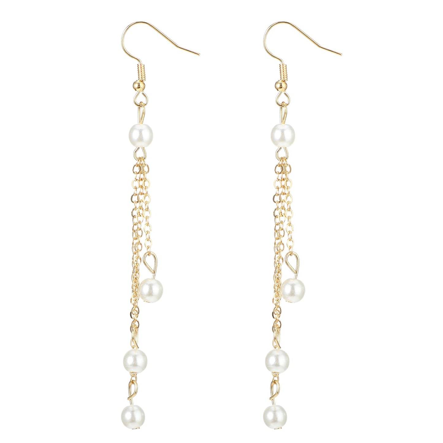Gold Pearl Tassel Earrings Vintage Pearl Drop Earrings Anti-sensitive Long Pearl Chain Earrings Wedding Jewelry Gift for Women and Girls