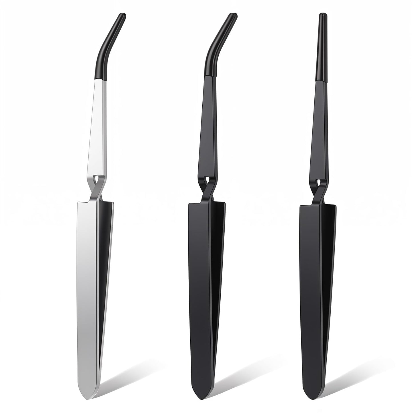 Reverse Tweezers Set, 3-Piece with Rubber Tips & PVC Coating - Precision Bent/Straight Tip Tweezers for Crafts, Jewelry, Electronics- Anti-Static, Anti-Slip Stainless Steel