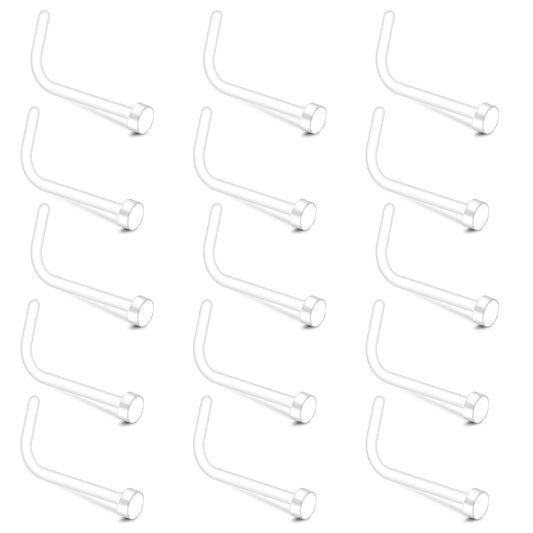 Lusofie 15Pcs 20G Clear Nose Piercing Retainers Studs Acrylic L Shaped Studs Flat Top Nose Bars Hide Piercing for School Surgery Work