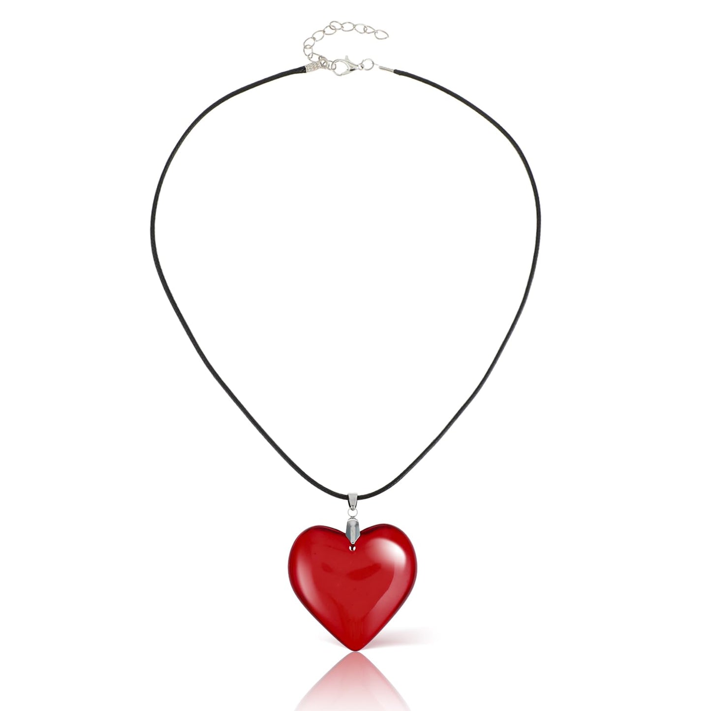 Red Heart Necklace for Women Big Heart Pendant Choker Necklaces Chunky Glass Puffy Heart Choker Necklace Red Glass Heart Necklace Chunky Red Heart Choker Y2K Trendy Jewelry Accessories for Teen Girls