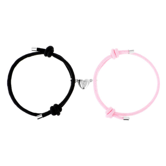 Lusofie 2pcs Couples Bracelets for Women Men, Matching Heart Bracelets for Couples, Matching Bracelets for Best Friend Boyfriend and Girlfriend (black and pink)
