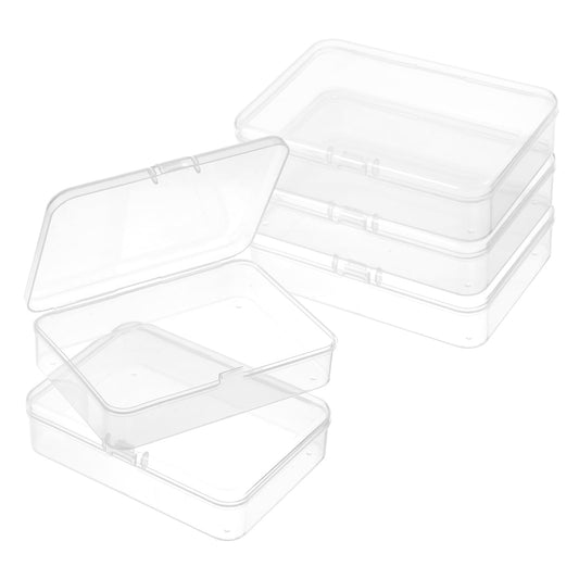 Tucnoeu 5pcs Small Plastic Containers with Lids,4x3x1 Inches Clear Rectangle Box for Collecting Small Items,Beads,Game Pieces,Business Cards,Crafts Accessories