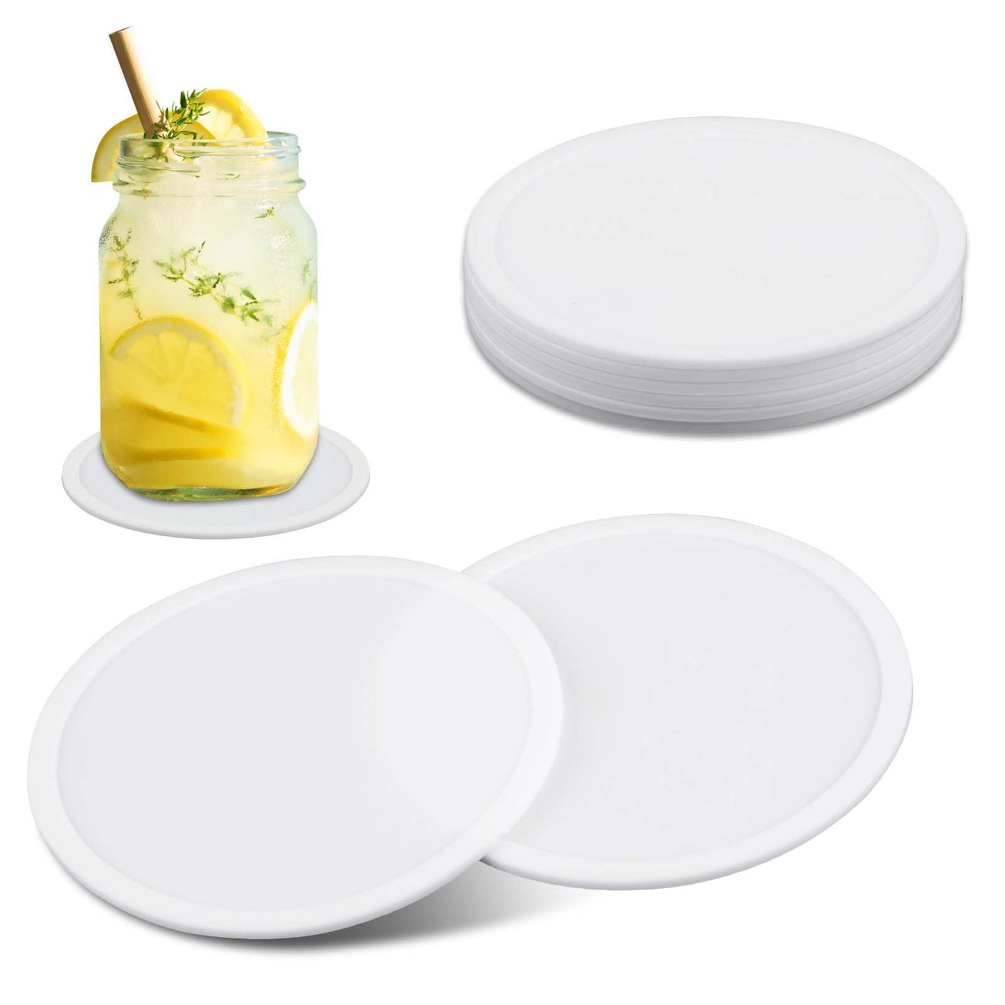 Lusofie 6Pcs Round Black Cup Coasters Silicone Coasters for Drinks Heat Resistant Non Slip Rubber Coasters Cushion Mat for Table Desk Office Kitchen Bar Furniture Protection(9cm/3.54in) (White)