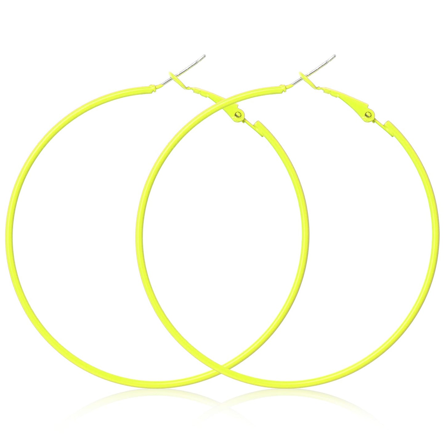 Neon Hoop Earrings for Women 60mm 80s Hoop Earrings Lightweight Circle Retro Neon Jewelry for Dancing Party Accessories(Fluorescent Yellow)