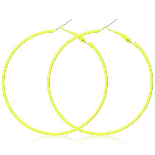 Neon Hoop Earrings for Women 60mm 80s Hoop Earrings Lightweight Circle Retro Neon Jewelry for Dancing Party Accessories(Fluorescent Yellow)