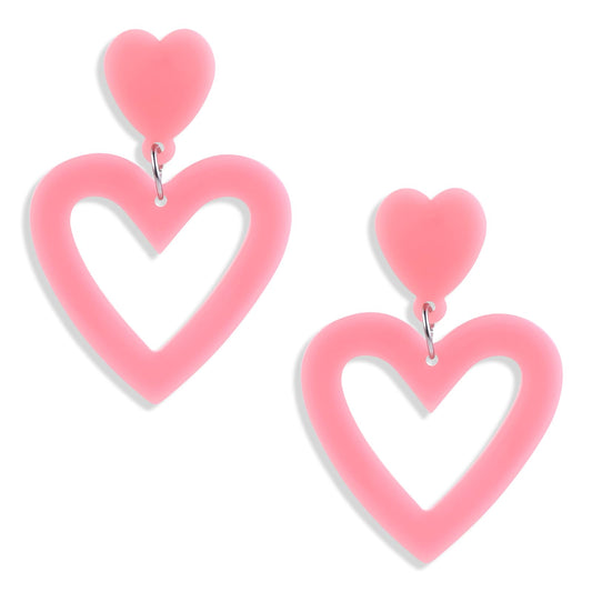Acrylic Double Heart Valentines Earrings for Women Heart Statement Earring Love Heart Earrings Dangle for Valentine's Day Mother's Day Birthday Heart Shaped Earrings for Women Girl Jewelry Gifts