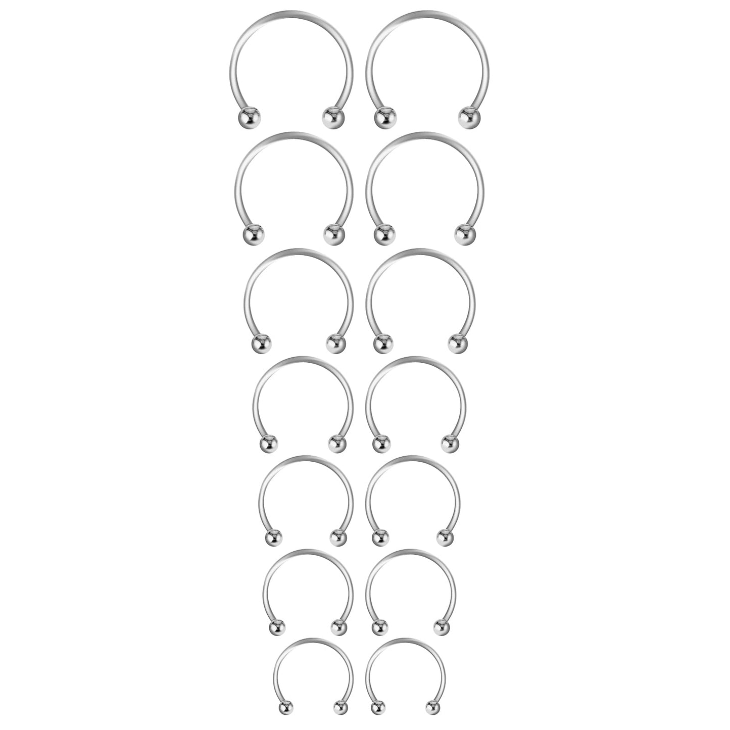 Yolev 14Pcs 6/7/8/9/10/12/14mm Surgical Steel Horseshoe Septum Nose Ring Hoop Set Piercing Jewellery Horseshoe Rings Earring Eyebrow Earring Hoop Lip Horseshoe Piercing for Women Men(silver)