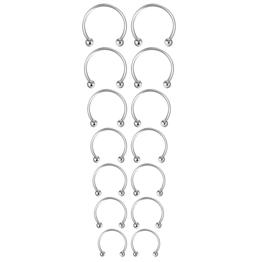 Yolev 14Pcs 6/7/8/9/10/12/14mm Surgical Steel Horseshoe Septum Nose Ring Hoop Set Piercing Jewellery Horseshoe Rings Earring Eyebrow Earring Hoop Lip Horseshoe Piercing for Women Men(silver)