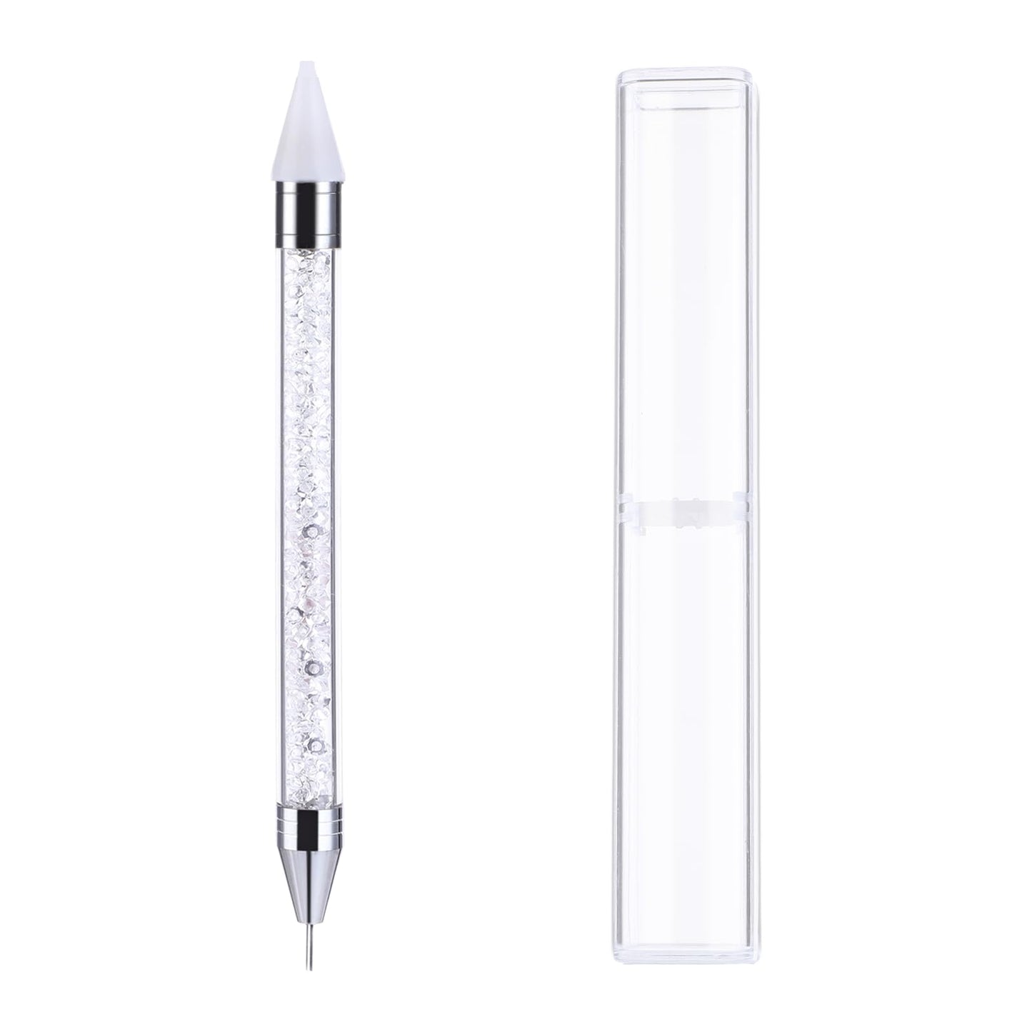 Rhinestone Picker Dotting Pen Diamond Art Pen Dual-ended Wax Pencil Rhinestone Applicator for Nail Art Gem Pick Up Tool with Storage Case(White)