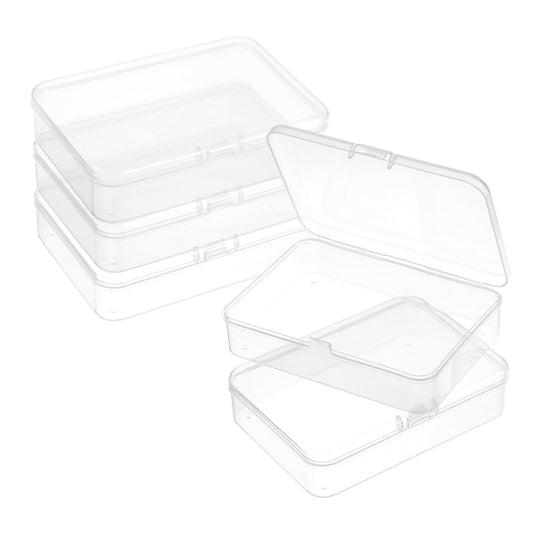 Josojoou 5Pcs Small Plastic Storage Containers with Lids,Mini Organizer Box Clear Rectangle Box for Collecting Small Items, Beads, Jewelry, Cards, Crafts（4.13x2.95x0.98Inches ）