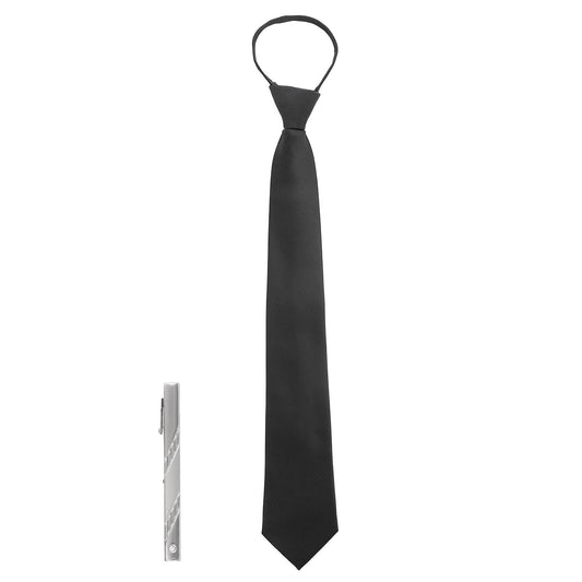 Tucnoeu Black Ties for Men with Tie Clip,19 in Adjustable Neck Strap Tie for Wedding Funeral Formal Business Tie Graduation School Uniforms