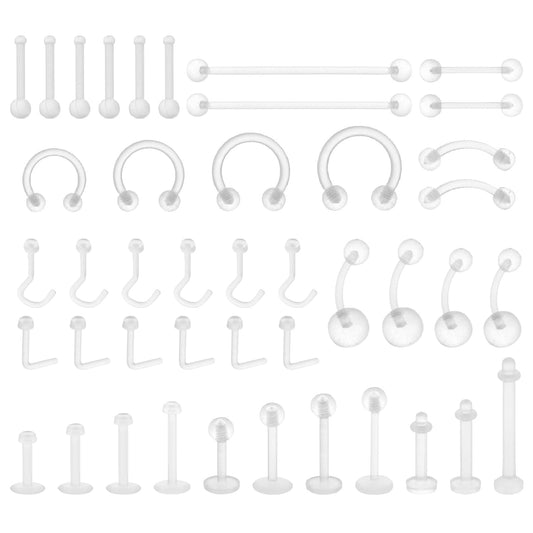 Yolev 43PCS Clear Nose Rings Retainer Clear Plastic Jewelry for Nipple Tongue Nose Septum Eyebrow Belly Earrings Septum Hoop Nose Stud Industrial Bar Piercing Jewelry For Surgery
