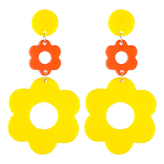 Acrylic Flower Earrings Daisy Flower Drop Dangle Earrings Resin Flowers Floral Earrings Retro 60s 70s Bohemian Earring for Women Girl