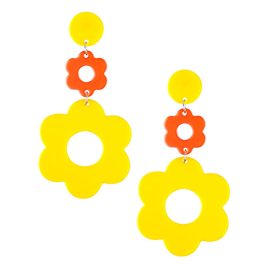 Acrylic Flower Earrings Lightweight Floral Earrings Daisy Earrings Retro Colorful 80S Dangling Earrings Cute Hollow Blossom Earrings for Women Girls