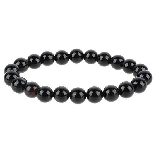 Obsidian Bracelets Black Beaded Natural Agate Stone Beaded Bracelet Jewelry Elastic Bracelets women Black Tourmaline Cord Gifts Suitable 8 mm for Both Men and Women