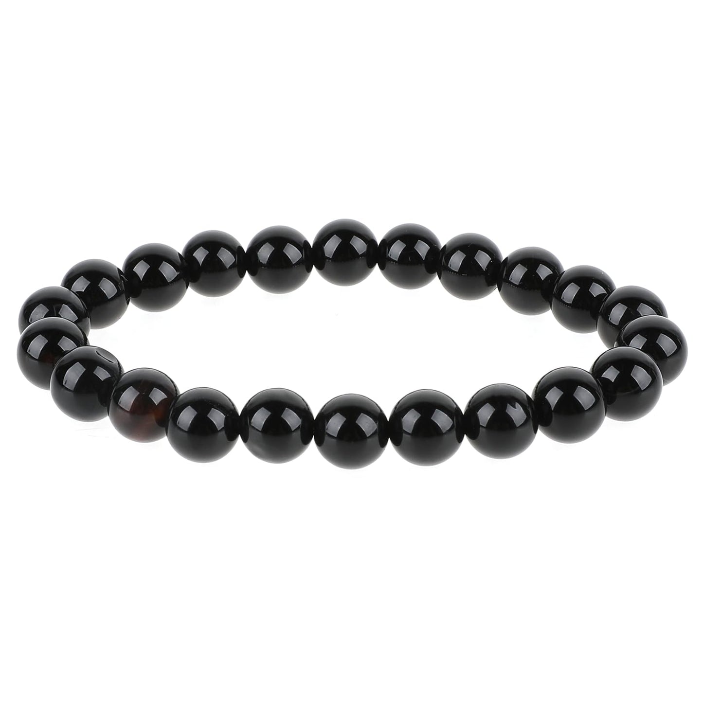 Obsidian Bracelets Black Beaded Natural Agate Stone Beaded Bracelet Jewelry Elastic Bracelets women Black Tourmaline Cord Gifts Suitable 8 mm for Both Men and Women