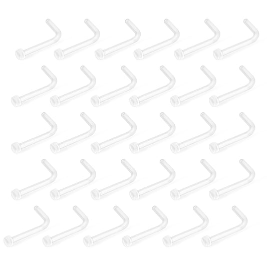 Lusofie 30Pcs Clear Nose Stud 20G L Shape Nose Stud Piercing Retainers Invisible Nose Studs Hide Piercing Retainers for School Daily Work Body Piercing