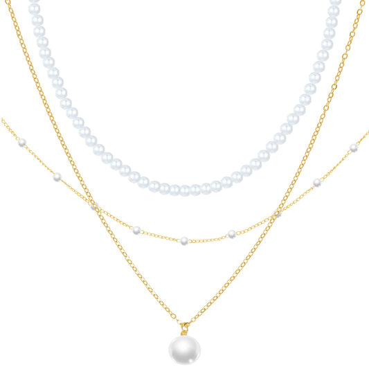 Lusofie Pearl Choker Necklaces for Women Three Layered Pearl Necklace Dainty Pearls Necklace Layered Gold Stacked Necklaces for Women