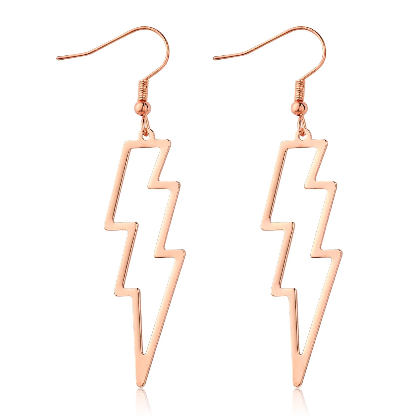 Lusofie Lightning Bolt Earrings Rose Gold Lightning Earrings 80s Punk Flash Thunder Hook Earrings Dangle Earrings for 80's Party