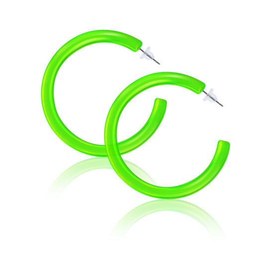 Green Hoop Earrings 80s Earrings Neon Accessories for Women Retro Colored Neon Earrings for Girls Plastic Colorful Hoops Earring Acrylic Neon Green Big Hoop Earrings for 80 s Party Costume Jewelry