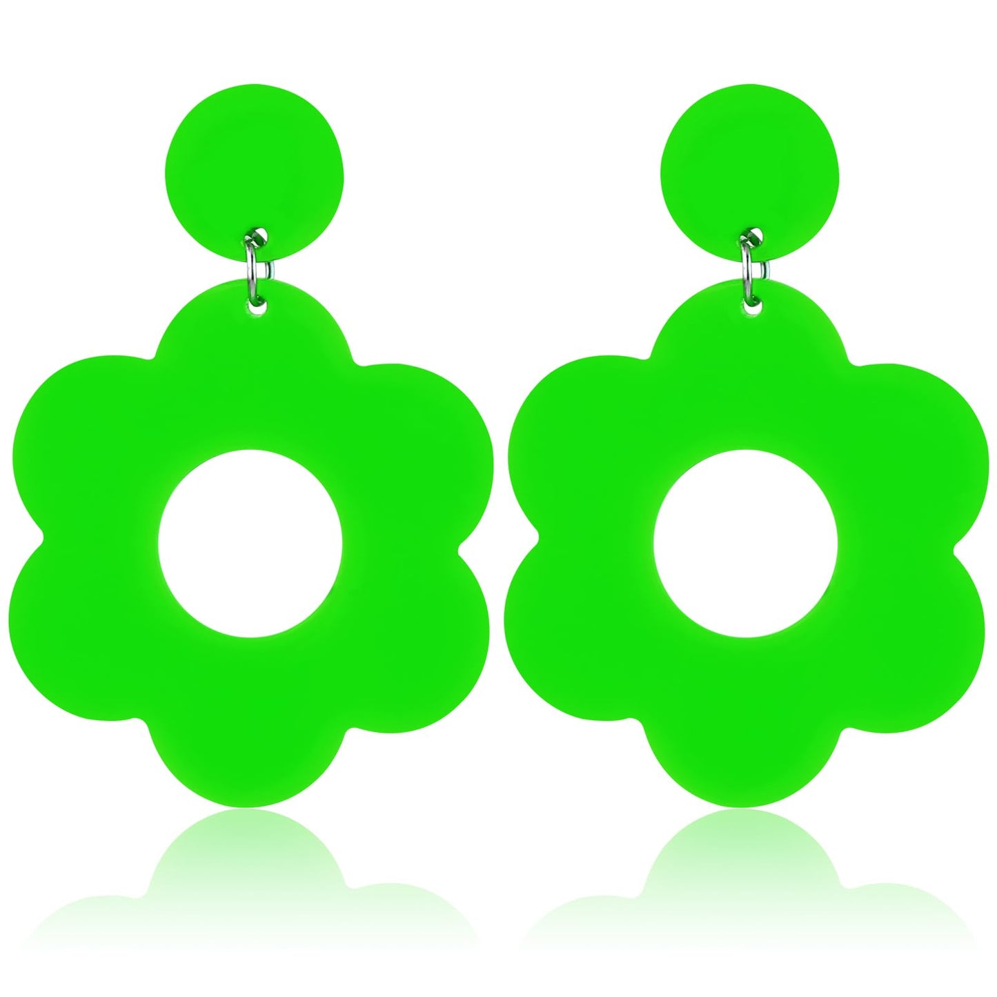 Lime Green Acrylic Flower Earrings 60s 70s Flower Earrings Retro Flower Earrings Daisy Earrings Cute Hollow Floral Earrings Dangle Flower Earrings for Women Girls