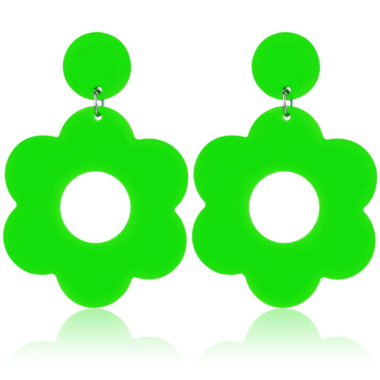Lime Green Acrylic Flower Earrings 60s 70s Flower Earrings Retro Flower Earrings Daisy Earrings Cute Hollow Floral Earrings Dangle Flower Earrings for Women Girls