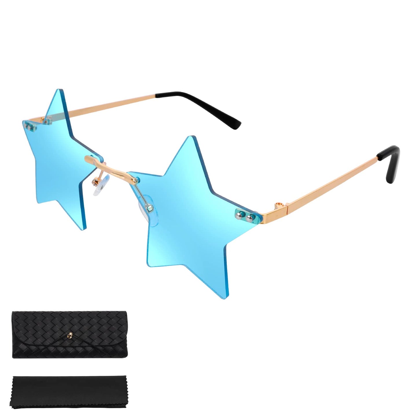 1 Pair Rimless Star Shaped Sunglasses Retro Transparent Star Glasses Rimless Sunglasses Party Eyeglasses for Women (Blue)