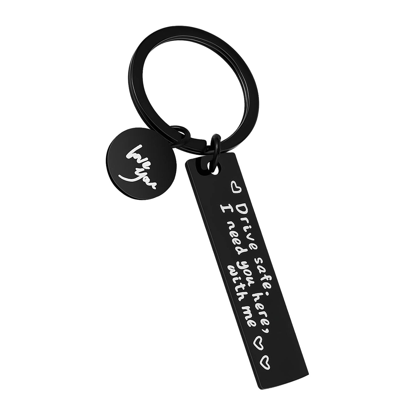 Yolev KeYolev Drive Safe Keyring I Need You Here With Me I Love You Trucker Key chain Gifts for Boyfriend Husband Dad Valentines Day Christmas Gifts (Black)